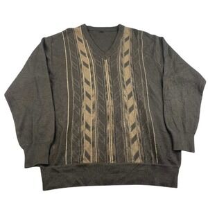 Vintage Gabicci Sweater Men L V Neck Knit‎ Pullover Brown Mod Wool Laine Blend